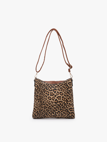 Jen & Co. - M1765 Emma 3 Compartment Crossbody w/ Snap Closure: Leopard-Mustard