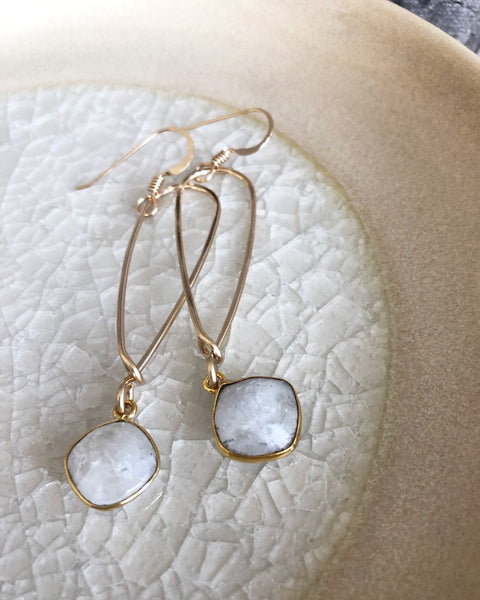 Quinn Sharp Jewelry Designs - Long Inverted Teardrop with Moonstone Bezel