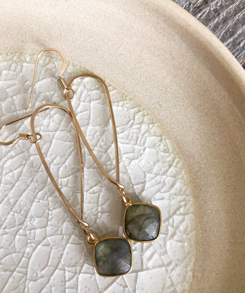 Quinn Sharp Jewelry Designs - Long Inverted Gold Teardrop With Labradorite Bezel