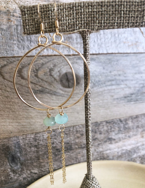 Quinn Sharp Jewelry Designs - Gold Circle Hoops with Gemstone Rondelle and Chain