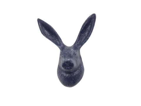 Decorative Rabbit Hook Rustic Dark Blue Cast Iron  5"