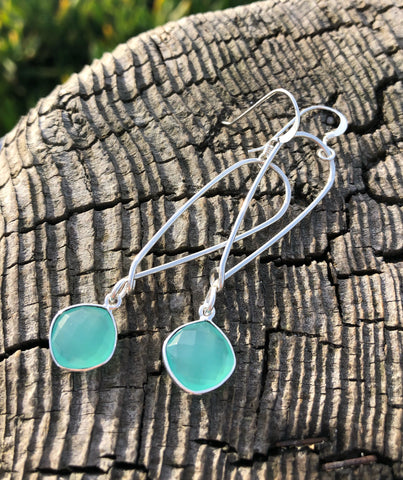 Quinn Sharp Jewelry Designs - Silver Long Inverted Teardrop with Aqua Chalcedony