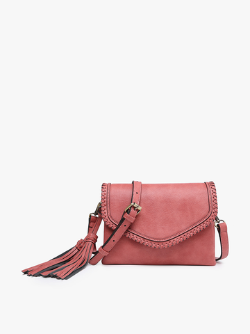 Sloane Flapover Crossbody w/ Whipstitch and Tassel 2 Colors