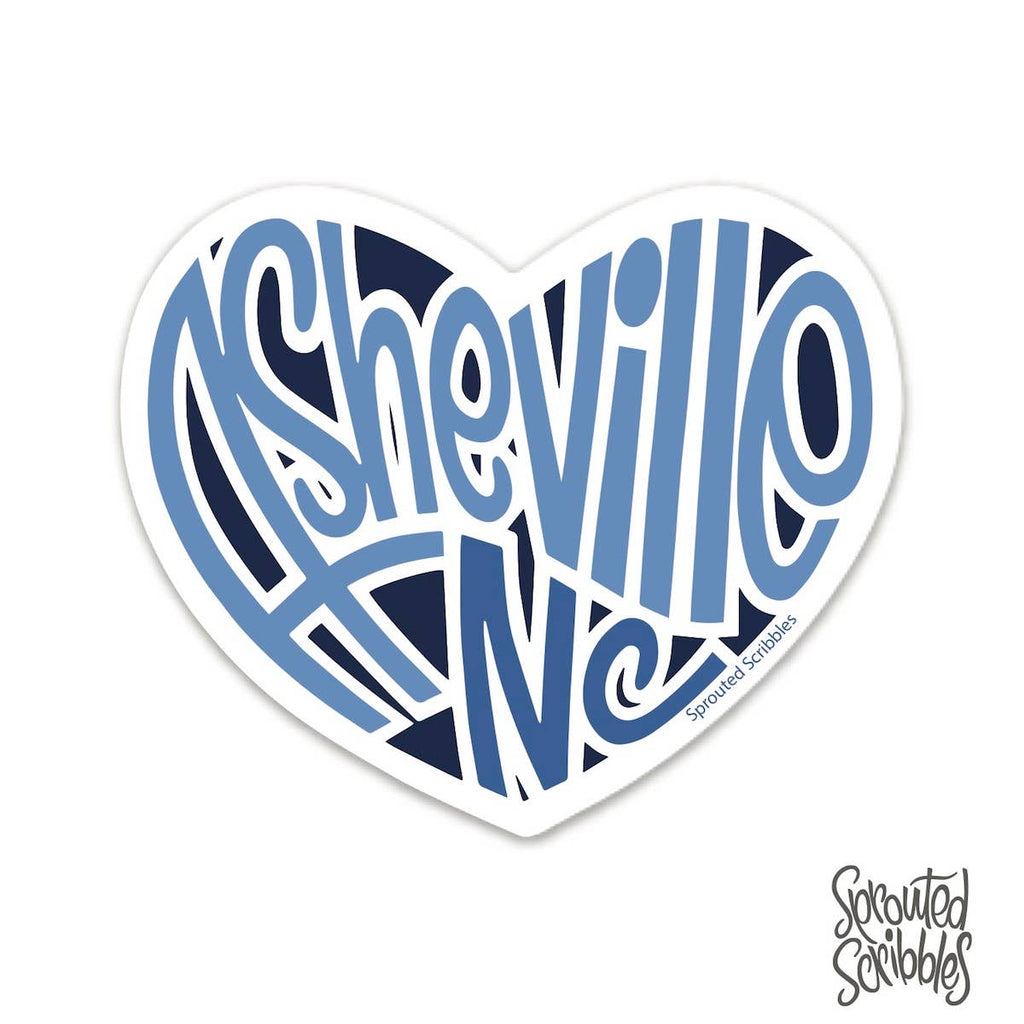 Sprouted Scribbles - Asheville Sticker - Blue Ridge Heart Mountains NC AVL